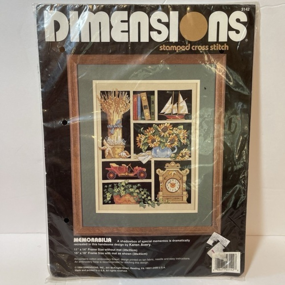Dimensions Stamped Cross Stitch Kit MEMORABILIA #3142 Sealed 1994 K. Avery VTG‎